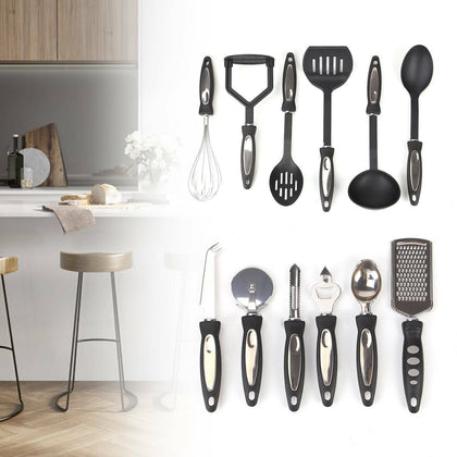 12 Piece Cooking Utensil Set Stainless Steel Kitchen Gadget Tool Nylon Handle UK