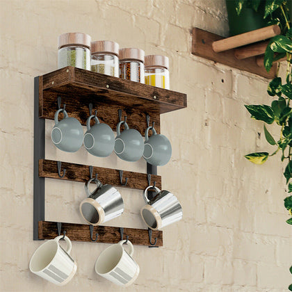 4Tier Kitchen Cup Shelf Coffee Mug Holder Wall Mounted Cup Stand Hook Heavy Duty