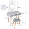 Vanity Table Set Makeup Dressing Table w/ LED Adjustable Mirror Stool 2 Drawers