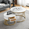 Round Nesting Coffee Table Set Modern Nesting Side End Table w/ Rattan Drawer HT