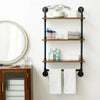 Industrial Pipe Wooden Metal Wall Floating Shelf Storage Shelf with Tower Holder