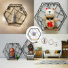 2x Hexagon Metal Wire Wall Shelf Home Decor Storage Floating Shelf w/ Wood Board