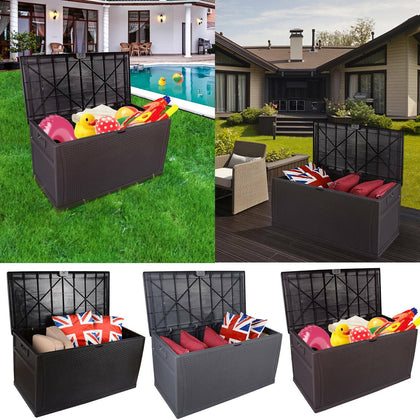 Large Indoor Outdoor Storage Box Bench 450L Waterproof Lockable Lid Garden Shed