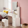 Dressing Table Stool Bedroom Vanity Set Makeup Desk W/ Mirror & 3 Drawers 1 Door
