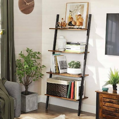 Industrial Ladder Bookshelf Shelving Unit 4 Tier Display Stand Wall Rack Storage