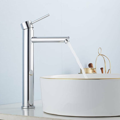 Modern Bathroom High Rise Basin Mixer Tap Tall Chrome Single Lever Brass Faucet