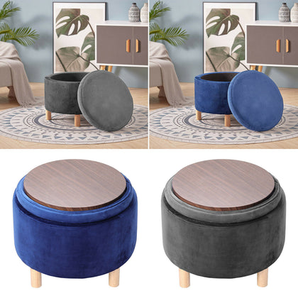 Ottoman Stool Footstool Coffee Table Side Table Velvet Wooden Pouffe Multi-Use