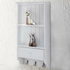 Shabby Chic Wooden Vintage Shelf Unit With Storage Drawer 3 Key Hooks Wall Mount