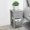 Pair Grey Bedroom Bedside Table Unit Cabinet Nightstand Wicker Storage Wooden