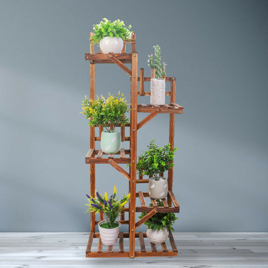 52" Height 5 Tiers Flower Rack Wooden Corner Plant Stand 6 Potted Shelf Terrace