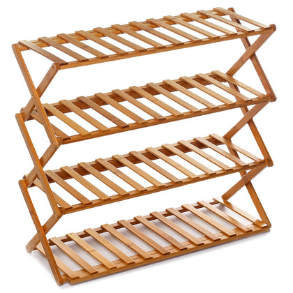 Folding Bamboo Plant Stand Portable Flower Pot Shelf Display Storage Shoe