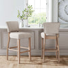 2pcs Pub Breakfast Bar Stool Linen Low Back Barstool High Chair Wooden Legs