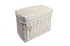 Medium White Wicker Storage Basket Trunk Chest Hamper Lidded With Cloth Linning