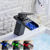 Black LED Waterfall Basin Sink Tap Bathroom Lever Single Handle Mixer Faucet UK