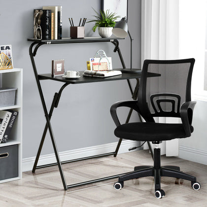 2-Tier Folding Computer Desk Dining Table and Chair Set Home Office Study Black