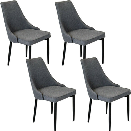 4 Dining Chairs Fabric Lounge Kitchen Dining Room Set Furniture Pair Padded Grey