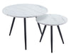 Nest of 2 Round Coffee Tables with Marble Effect Top and Black Metal Legs