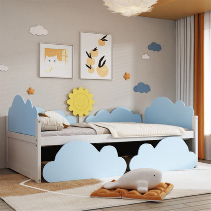 Toddler Bed 3ft Single Size Cloud Shape Junior Kids Bed with 2 Storage Drawers