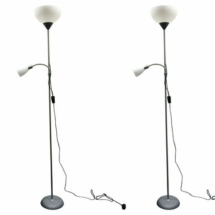 Pair of Modern Silver Grey Floor Lamp Reading Lights Mother & Child Design