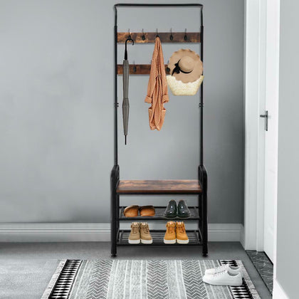 Industrial Vintage Coat Rack Shoe Bench Hall Tree Entryway Storage Shelf UK