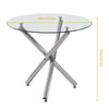 Round Dining Table Chrome Legs Tempered Glass Top Diningroom Kitchen Lounge Home