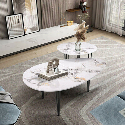 Nesting of Tables White Marble Set Coffee Side Lamp Table Living Room Furniture