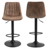 Set Of 2 Microfiber Retro Tub Bar Stools Metal Frame Footrest Seat Brown
