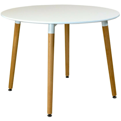 Circular Dining Table White Matte Tabletop Solid Beech Wood Legs 100cm Diameter