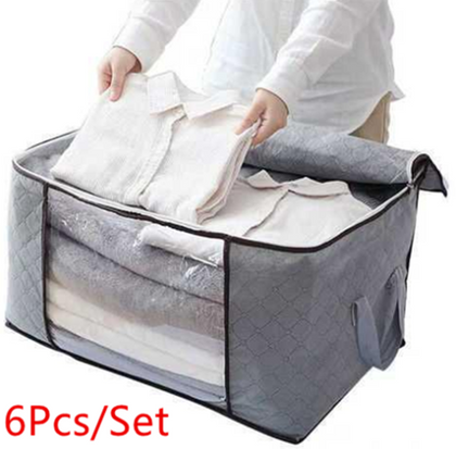 Set of 6 Underbed Clothes Storage Bags Zipped Organizer Wardrobe Cube Closet Box