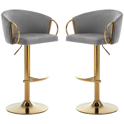 Bar Stools Set of 2 Adjustable Height Swivel Velvet Pub Bar Lounge Chairs Grey