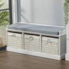 Wooden Wicker Storage Shoe Bench Hallway Ottoman Footstool Cabinet Basket Drawer