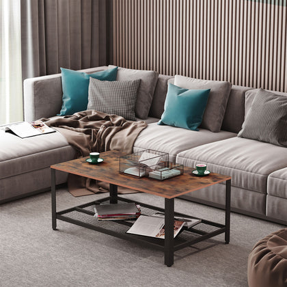 Rustic Coffee Table Industrial Style Side End Table Living Room Metal Shelf Unit