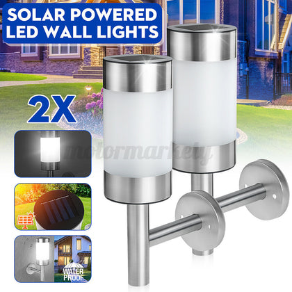 2X Stainless Steel Solar LED Wall Lights Fence Door Security Lamp Outdoor Garden