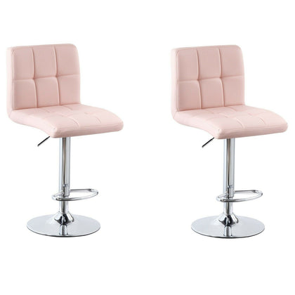 2x Adjustable Breakfast Bar Stools Leather Chair Swivel Lift Kitchen in Pink