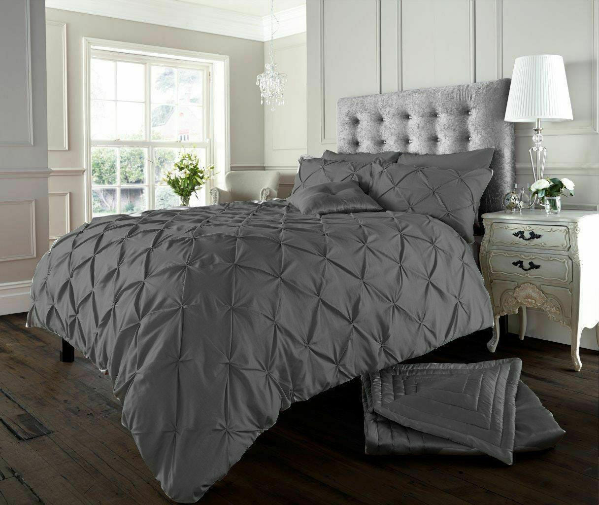 Pintuck Pleated Alford Duvet Cover Set Bedding With Pillowcase All Sizes Colours