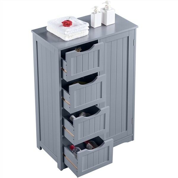 Bathroom Cabinet Storage 4 Drawer 1 Door Free Standing Cupboard Unit Grey
