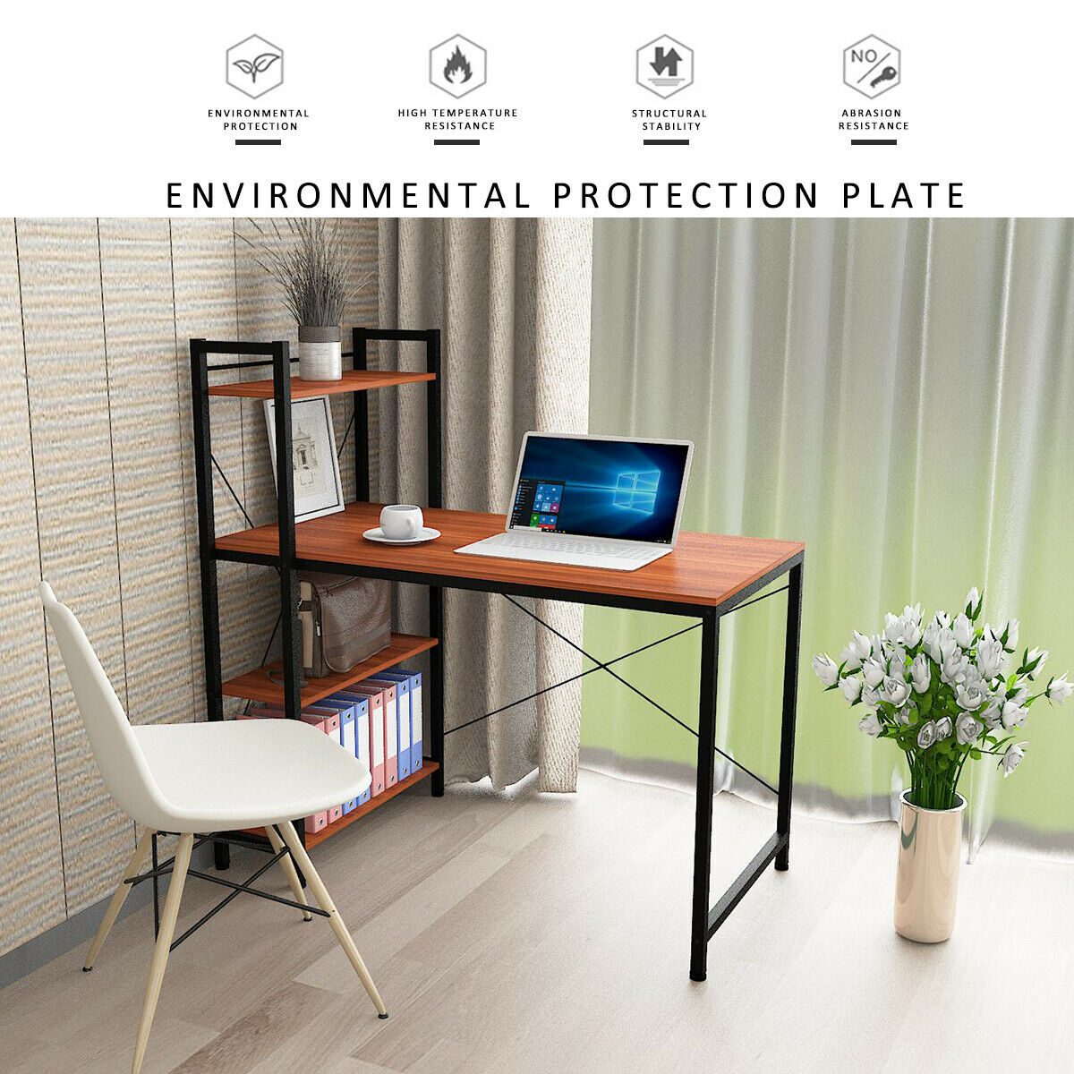 Small Home Office Computer Desk Workstation PC Writing Table with Shel ...