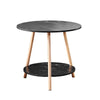 2 tier Small Side Sofa Table with Storage Shelf for Living Room Marble Effect BN