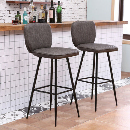 Vintage 2x Bar Stools Breakfast Chairs Dining Chair High Legs Kitchen Dark Grey