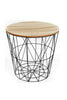 COFFEE SIDE TABLE METAL WIRE REMOVABLE WOOD TOP FOLDABLE ROUND STORAGE BASKET