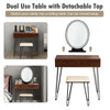 Vanity Makeup Dressing Table Wooden Cosmetic Table Stool Set W/ Light & Mirror