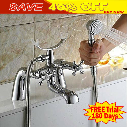 Victorian Shower Bathroom Mixer Tap Bath Filler with Brass Handset Set Chrome