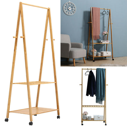 Bamboo clothes rail storage hanging display rack wardrobe shoe Organizer unit