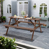 Wooden Garden Table Benches Set Beer Table with Parasol Hole Outdoor Furniture