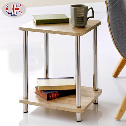 Small Oak Sofa Side Table Coffee End Table 2 Tier Shelf Unit Living Room Bedroom