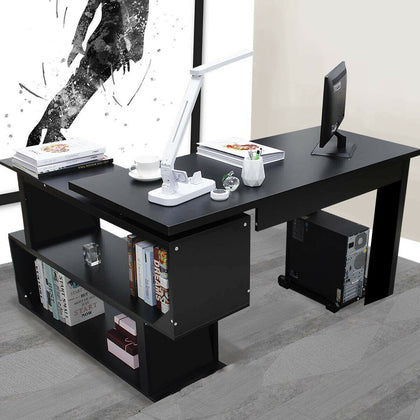 Black Corner L-Shape Computer Desk PC Laptop Table Home Office Study Writing