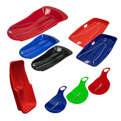 SNOW SLEDGE KIDS HEAVY DUTY TOBOGGAN SLEIGH SLED ROPE PLASTIC ADULTS SKI BOARD