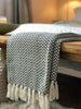 Luxury 100% Cotton Charcoal Grey White Herringbone Large Sofa Bed Throw Blanket
