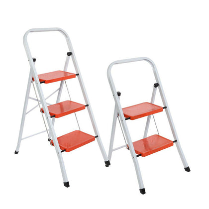 2/3 Step Ladders Portable Compact Folding Metal Ladder Stool Heavy Duty Steel