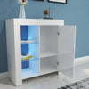 Moden Sideboard Cabinet Storage Cupboard High Gloss Door Glass Shelf LED Light
